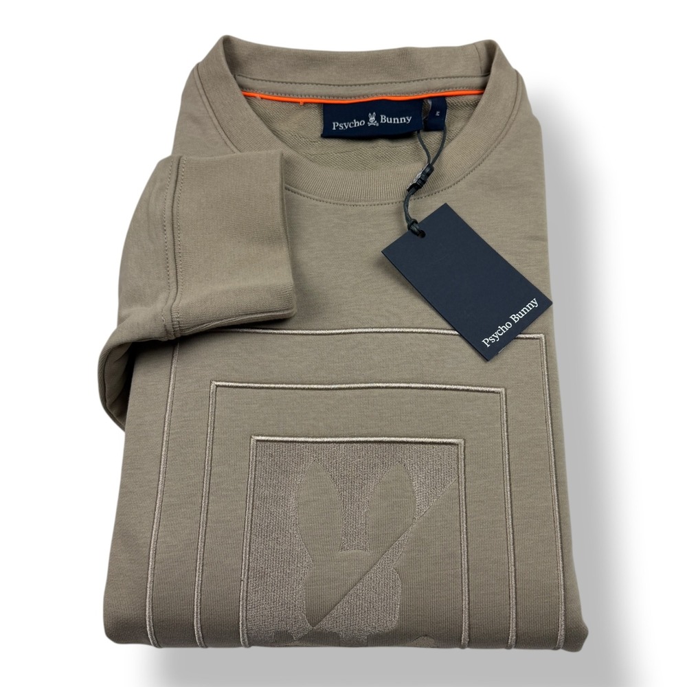 Psycho Bunny Men Oak City Crew Neck Sweatshirt Stone Beige HL24-B6S274E200 M NWT